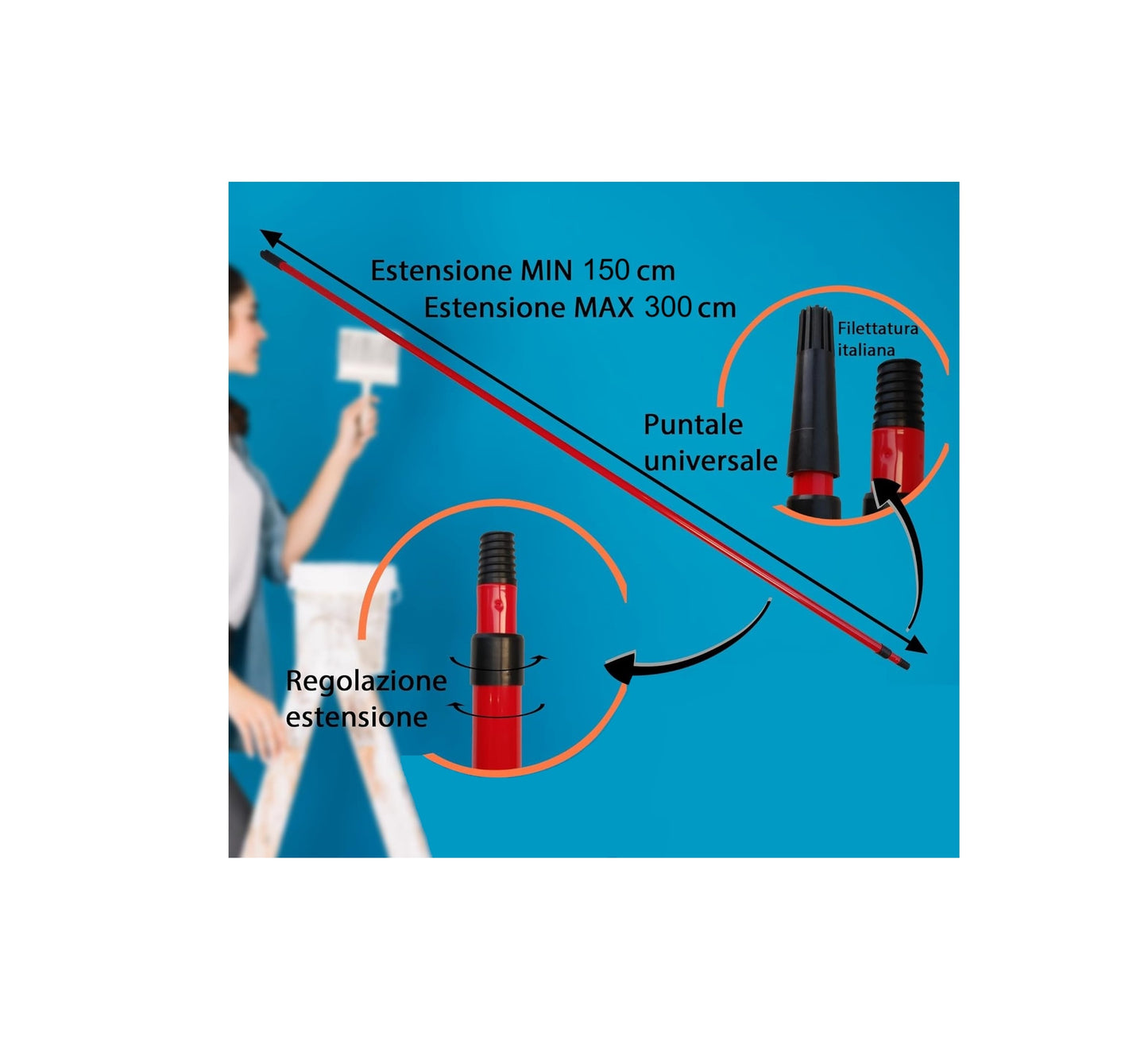 Telescopic rod for roller