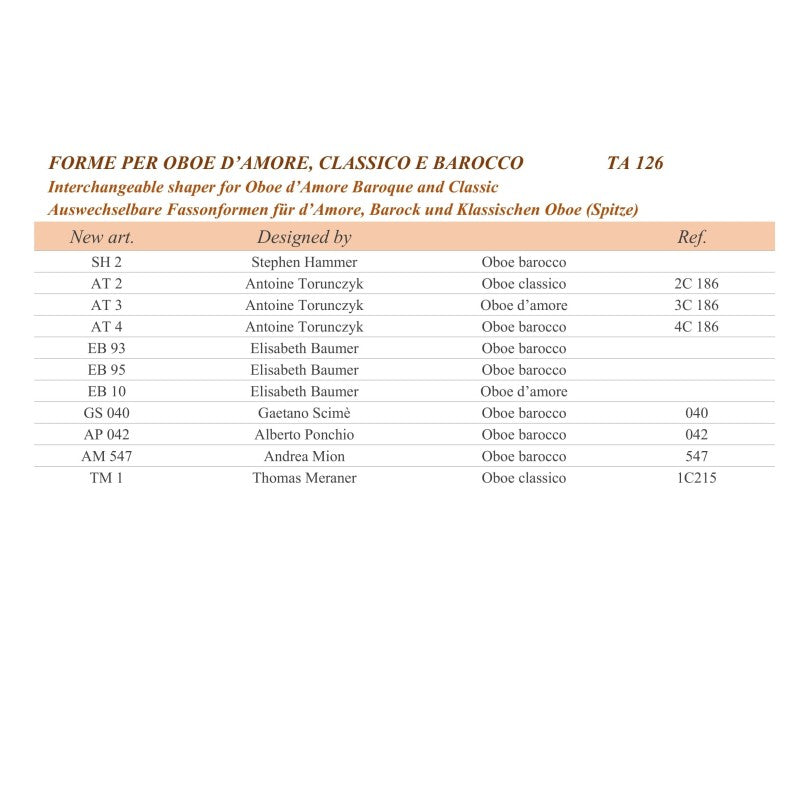 Forma intercambiabile per Oboe barocco/classico/d'amore Chiarugi (punta)