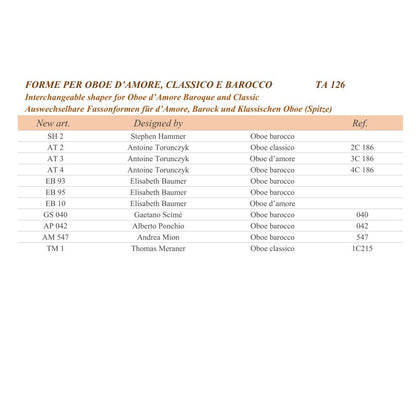 Forma intercambiabile per Oboe barocco/classico/d'amore Chiarugi (punta)